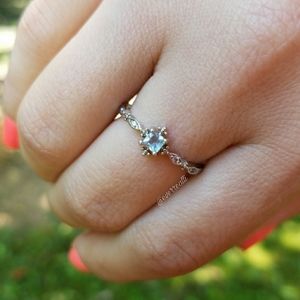 NEW Delicate Square Blue Stone Ring
